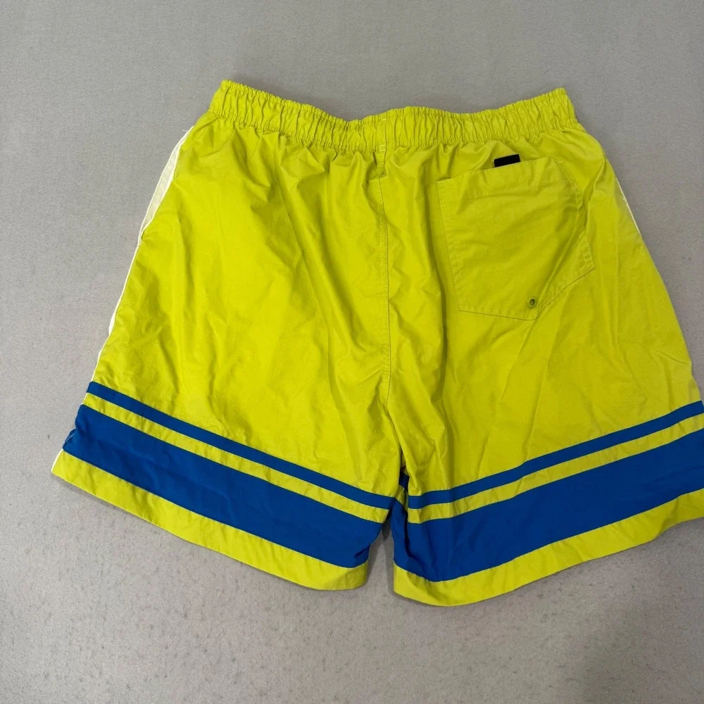 Nautica Swim Trunks Men Large Neon Green Blue Striped Vintage Mesh Lined Shorts
